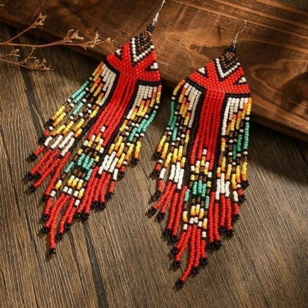 Native American Themed Beaded Earrings